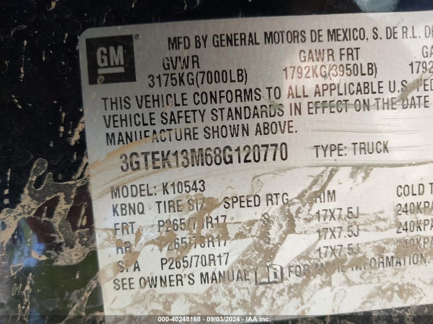 3GTEK13M68G120770 2008 GMC Sierra 1500 Sle1