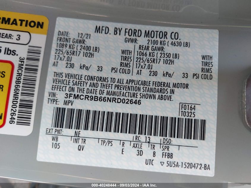 3FMCR9B66NRD02646 2022 Ford Bronco Sport Big Bend