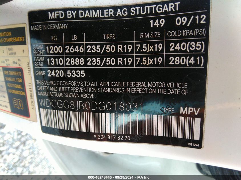 WDCGG8JB0DG018031 2013 Mercedes-Benz Glk 350 4Matic