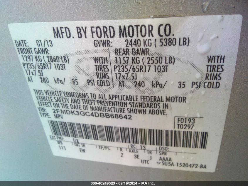 2FMDK3GC4DBB68642 2013 Ford Edge Se