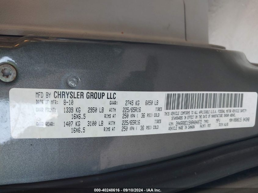 2A4RR8D15AR404072 2010 Chrysler Town & Country Touring Plus