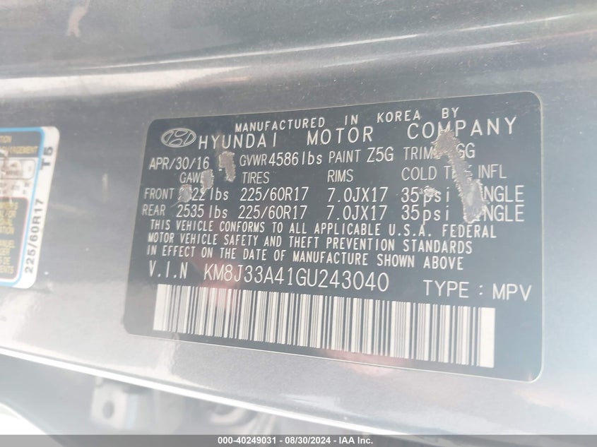 2016 HYUNDAI TUCSON SE - KM8J33A41GU243040