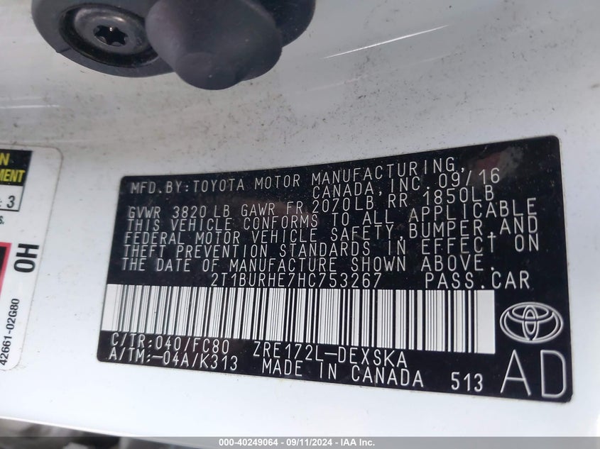 VIN 2T1BURHE7HC753267 2017 TOYOTA COROLLA SE