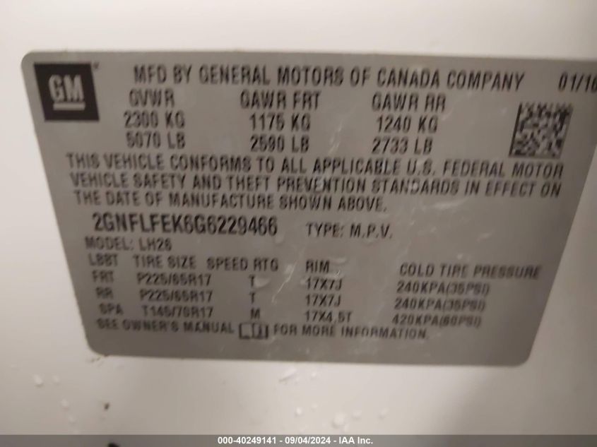 2016 CHEVROLET EQUINOX LT - 2GNFLFEK6G6229466