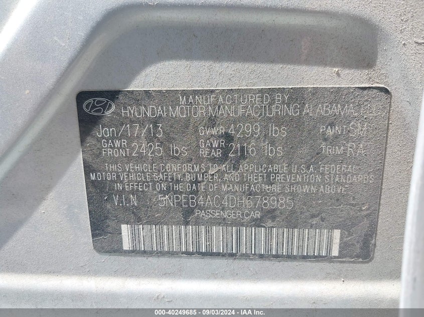 2013 HYUNDAI SONATA GLS - 5NPEB4AC4DH678985