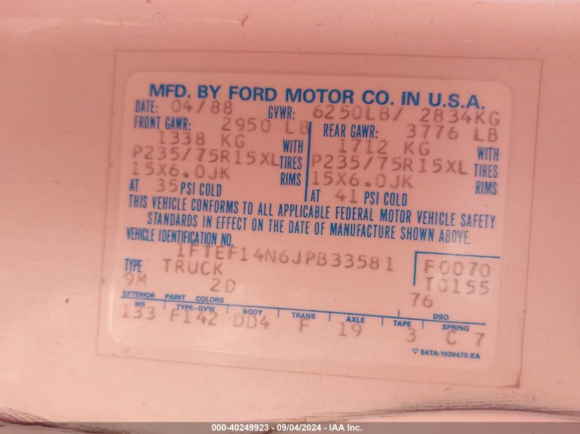 1FTEF14N6JPB33581 1988 Ford F150