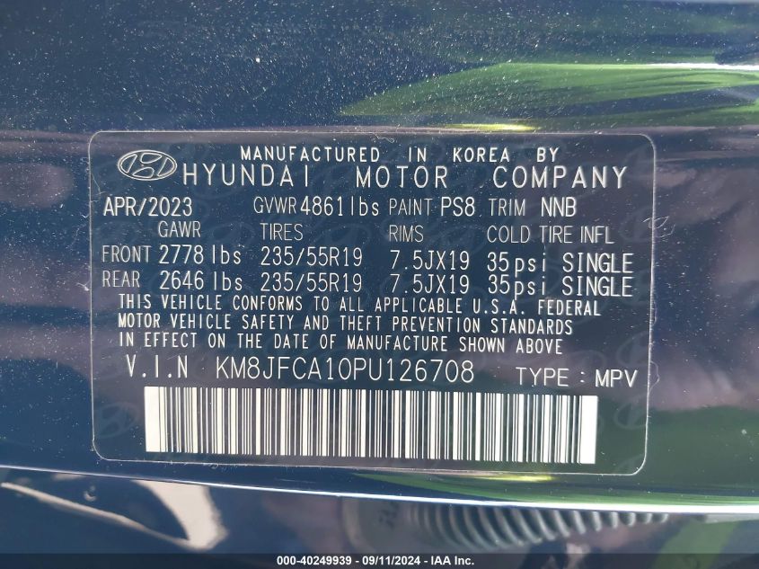 KM8JFCA10PU126708 2023 Hyundai Tucson Hybrid Sel Convenience