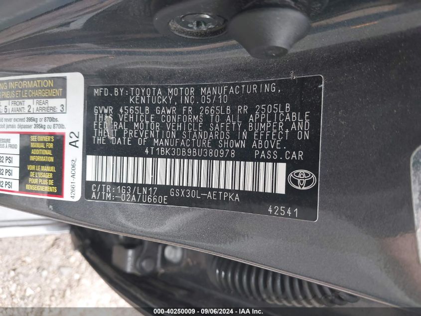 4T1BK3DB9BU380978 2011 Toyota Avalon Limited