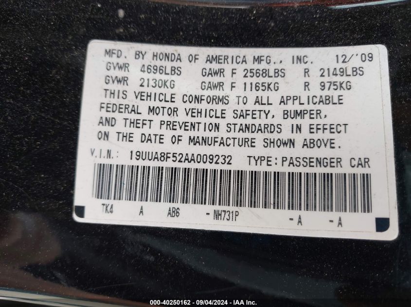 19UUA8F52AA009232 2010 Acura Tl 3.5