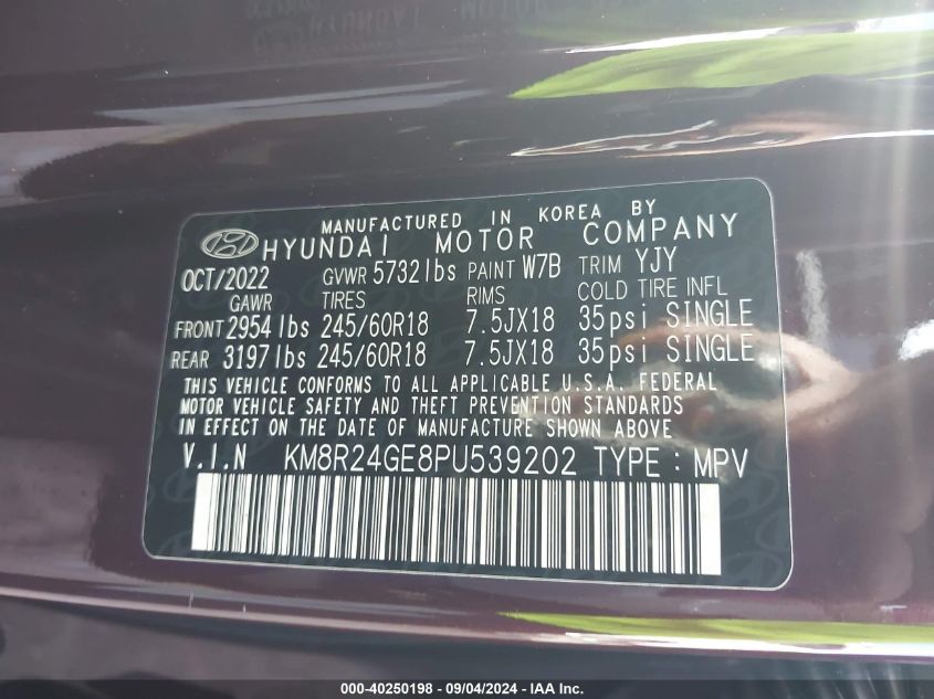 2023 Hyundai Palisade Sel VIN: KM8R24GE8PU539202 Lot: 40250198