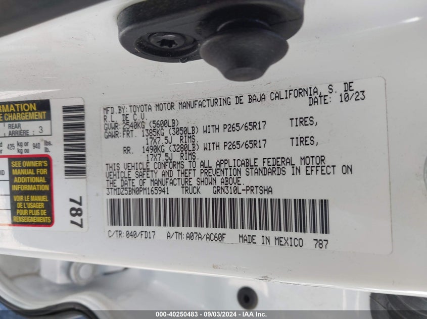 VIN 3TMDZ5BN0PM165941 2023 TOYOTA TACOMA TRD SPORT