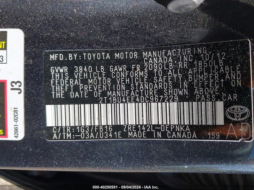 2013 TOYOTA COROLLA LE - 2T1BU4EE4DC967229