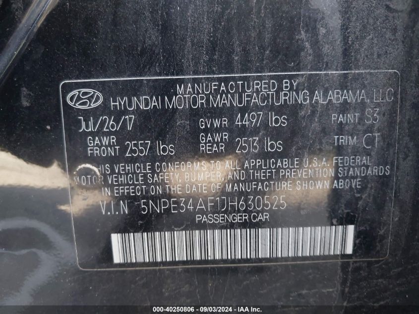 2018 HYUNDAI SONATA LIMITED - 5NPE34AF1JH630525