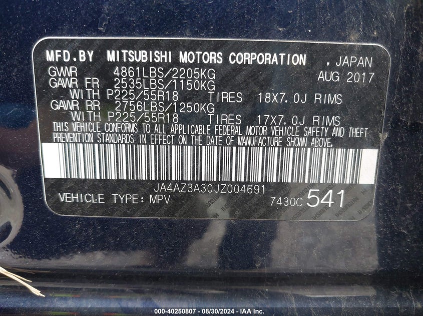 2018 MITSUBISHI OUTLANDER SE - JA4AZ3A30JZ004691