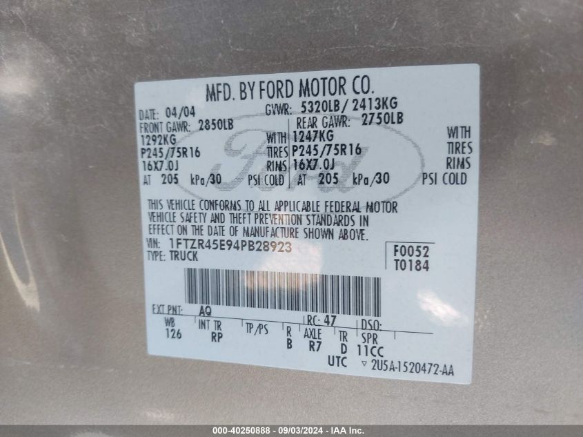 1FTZR45E94PB28923 2004 Ford Ranger Edge/Tremor/Xlt