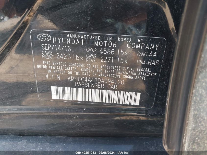 KMHEC4A43DA094120 2013 Hyundai Sonata Hybrid