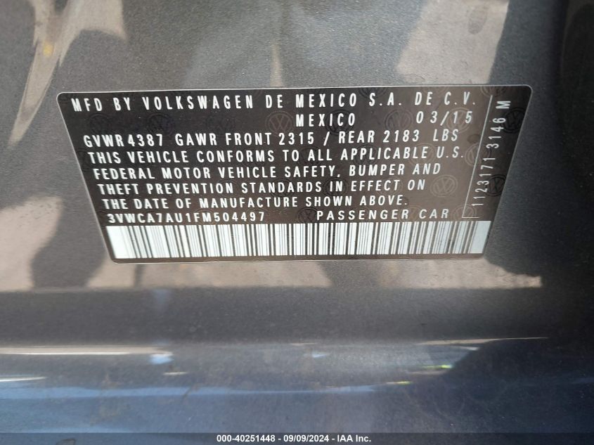 2015 VOLKSWAGEN GOLF SPORTWAGEN TDI SE 4-DOOR - 3VWCA7AU1FM504497