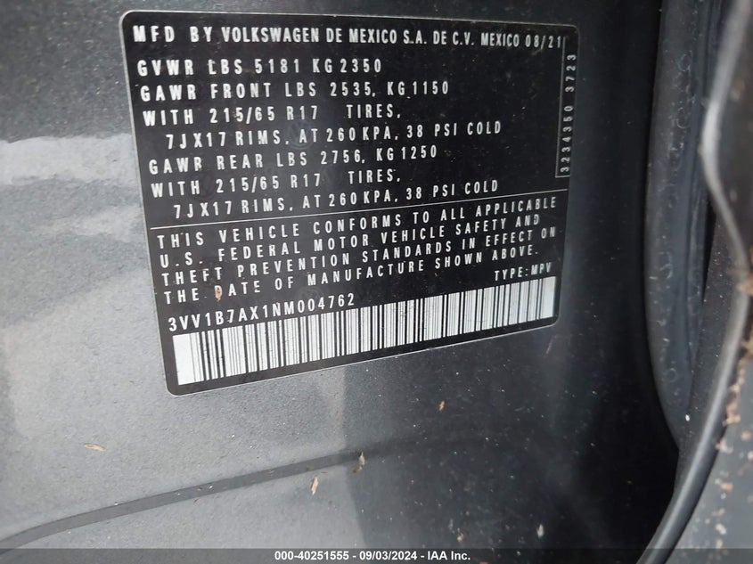 2022 VOLKSWAGEN TIGUAN S - 3VV1B7AX1NM004762