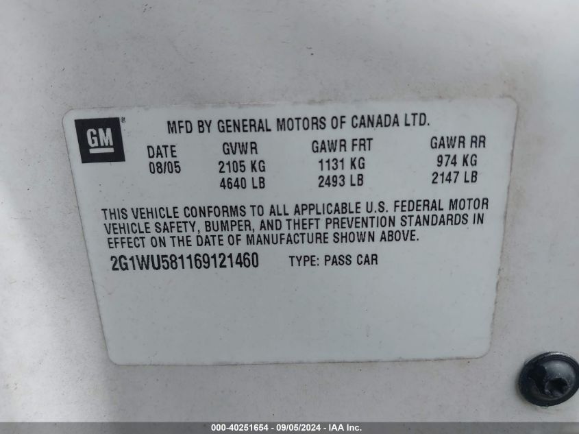 2G1WU581169121460 2006 Chevrolet Impala Ltz