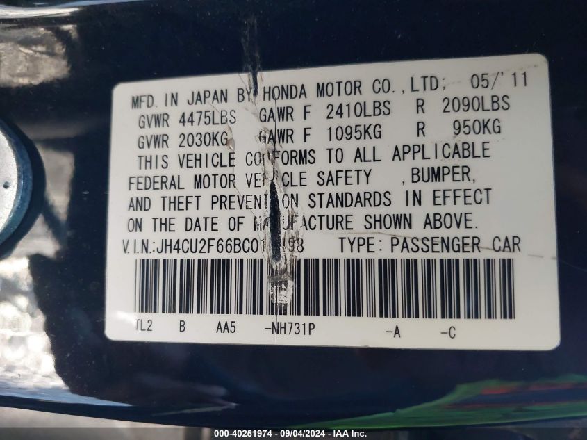 JH4CU2F66BC012498 2011 Acura Tsx 2.4