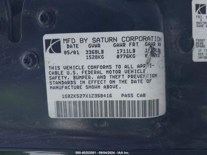 1G8ZK527X1Z358416 2001 Saturn Sl2