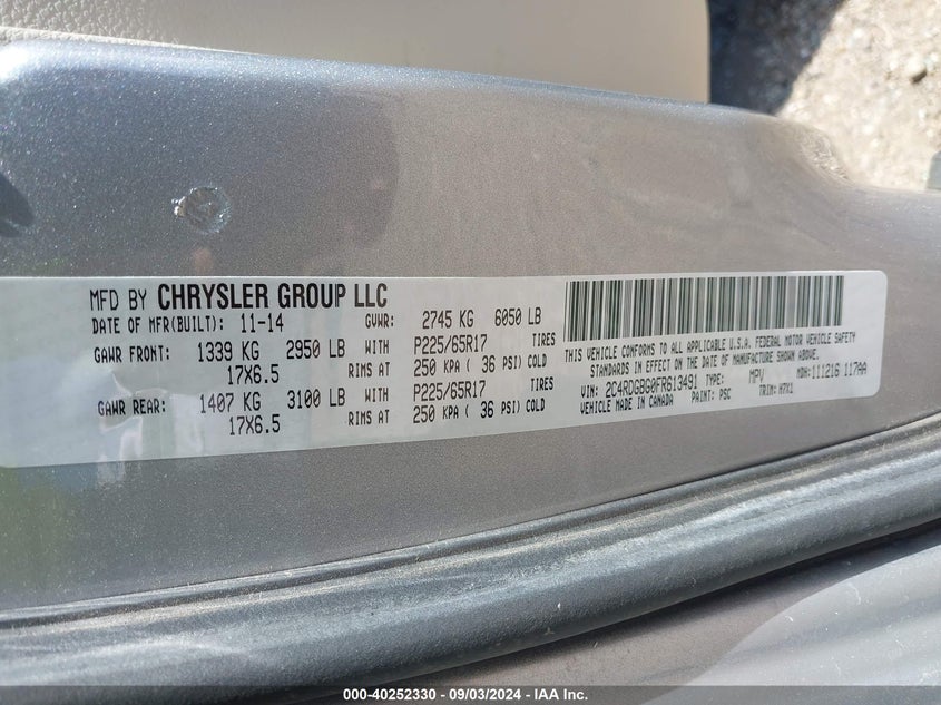 2015 DODGE GRAND CARAVAN SE - 2C4RDGBG0FR613491