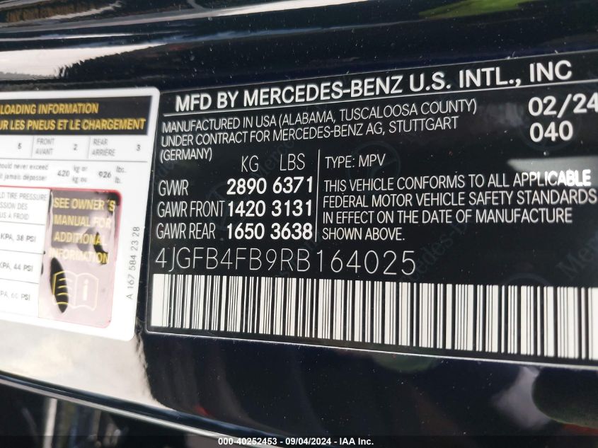 2024 Mercedes-Benz Gle 350 4Matic VIN: 4JGFB4FB9RB164025 Lot: 40252453