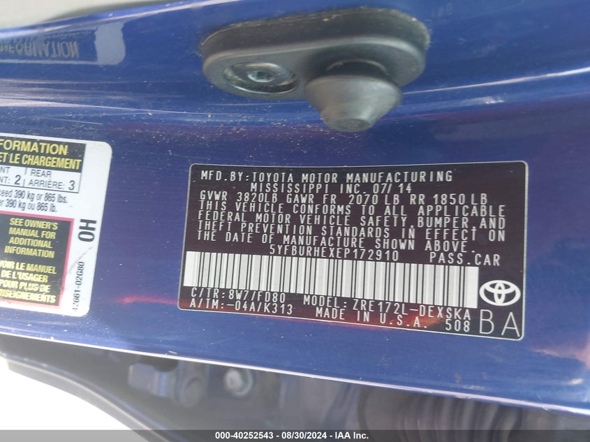 2014 TOYOTA COROLLA S PLUS - 5YFBURHEXEP172910