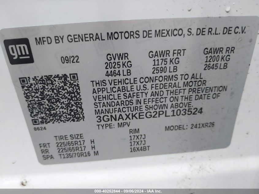 2023 CHEVROLET EQUINOX FWD LT - 3GNAXKEG2PL103524