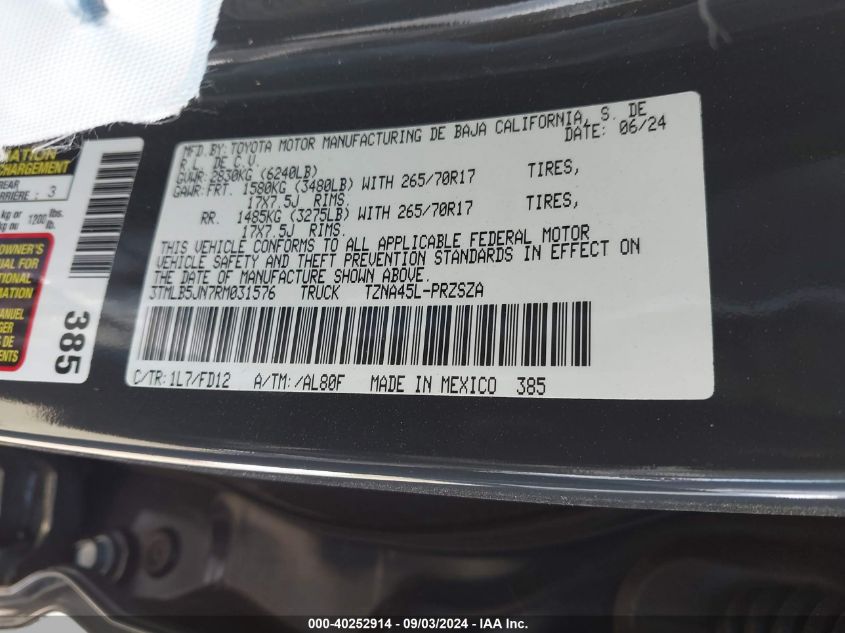 2024 Toyota Tacoma Trd Off Road VIN: 3TMLB5JN7RM031576 Lot: 40252914