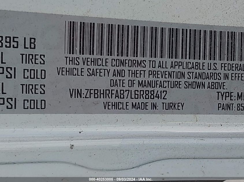 2020 Ram Promaster City Tradesman VIN: ZFBHRFAB7L6R88412 Lot: 40253005