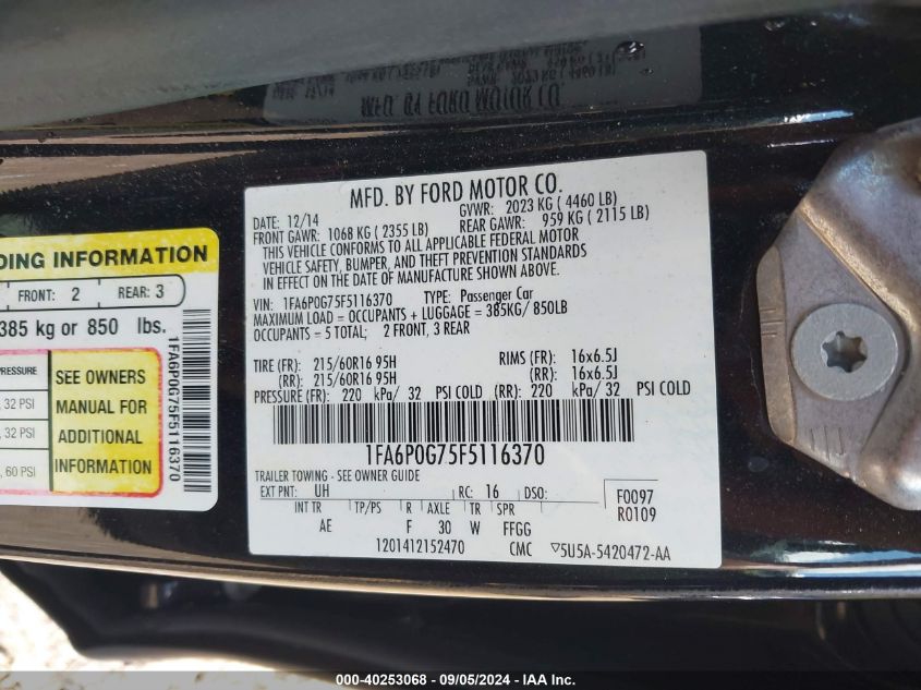 2015 FORD FUSION S - 1FA6P0G75F5116370