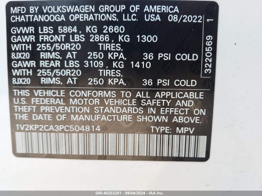 1V2KP2CA3PC504814 2023 Volkswagen Atlas 2.0T Se W/Technology