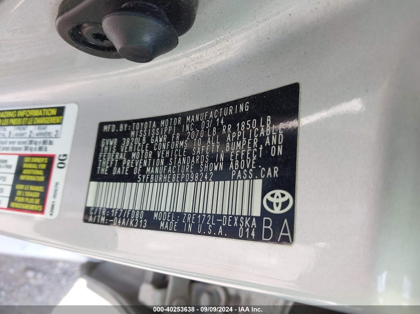 2014 TOYOTA COROLLA S - 5YFBURHE8EP098242