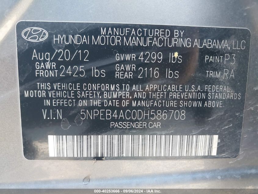 2013 HYUNDAI SONATA GLS - 5NPEB4AC0DH586708