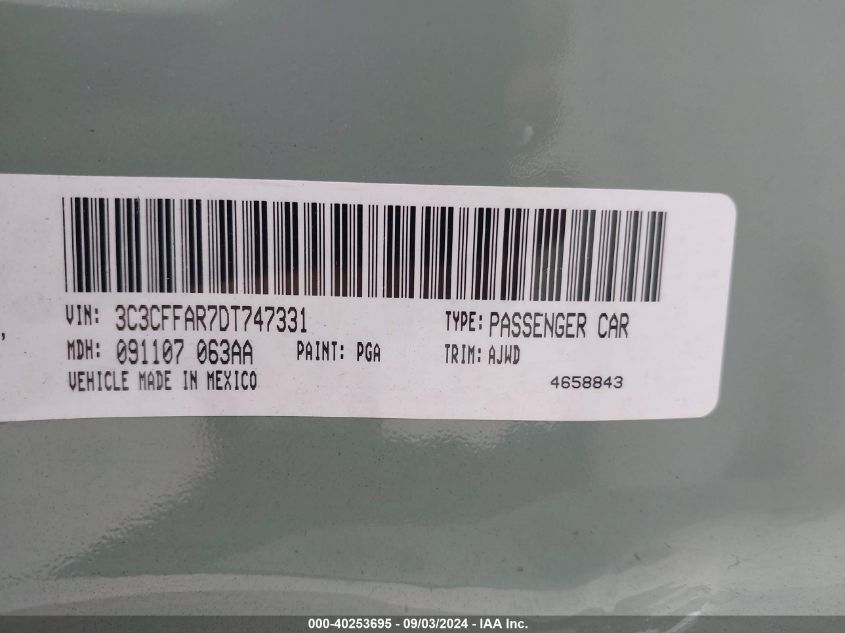 2013 Fiat 500 Pop VIN: 3C3CFFAR7DT747331 Lot: 40253695