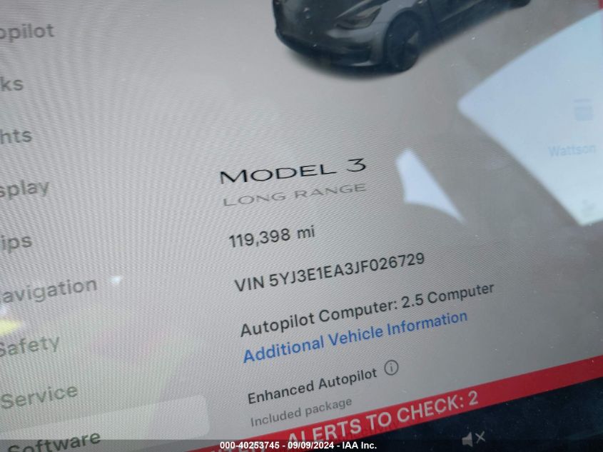 2018 Tesla Model 3 Long Range/Mid Range VIN: 5YJ3E1EA3JF026729 Lot: 40253745