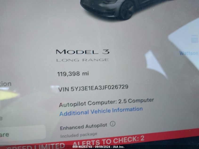 2018 Tesla Model 3 Long Range/Mid Range VIN: 5YJ3E1EA3JF026729 Lot: 40253745