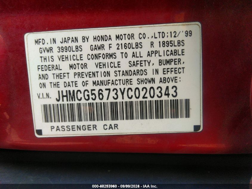 JHMCG5673YC020343 2000 Honda Accord 2.3 Se