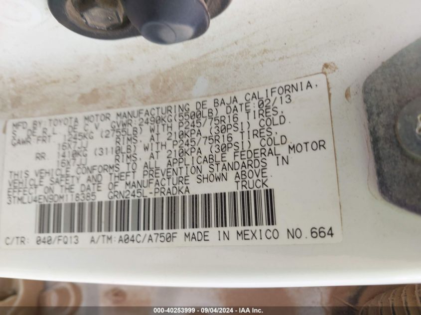 2013 TOYOTA TACOMA BASE V6 - 3TMLU4EN9DM118385