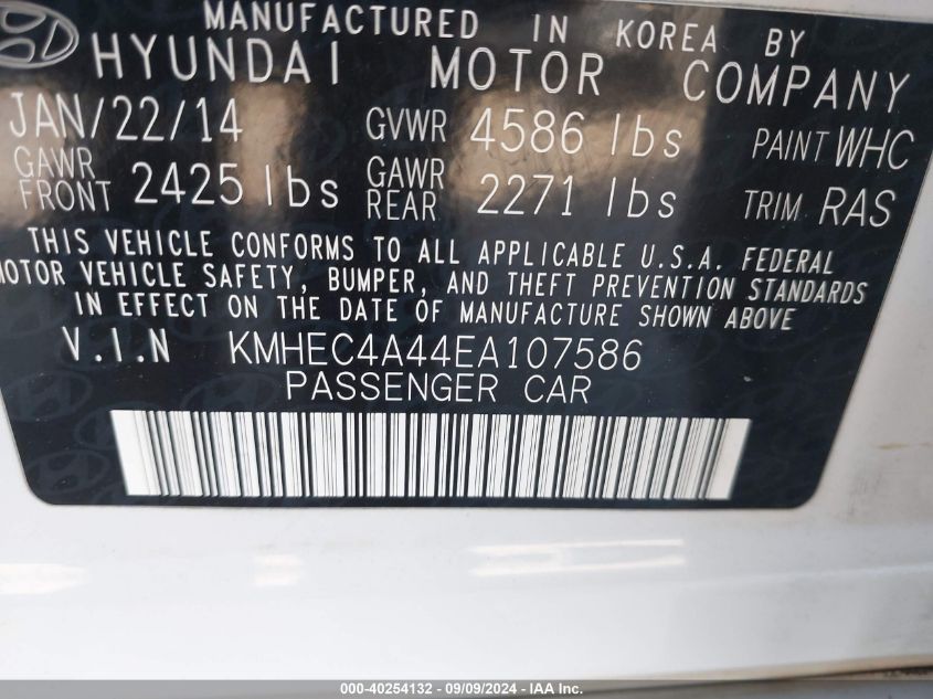 2014 Hyundai Sonata Hybrid Limited VIN: KMHEC4A44EA107586 Lot: 40254132