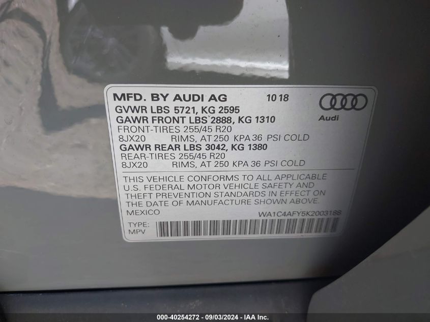 WA1C4AFY5K2003188 2019 Audi Sq5 3.0T Premium