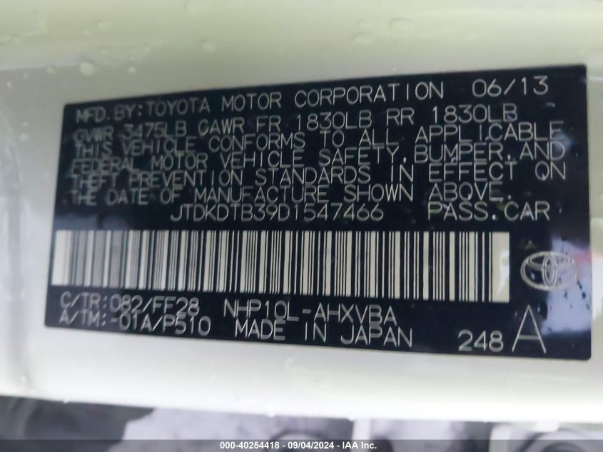 JTDKDTB39D1547466 2013 Toyota Prius C