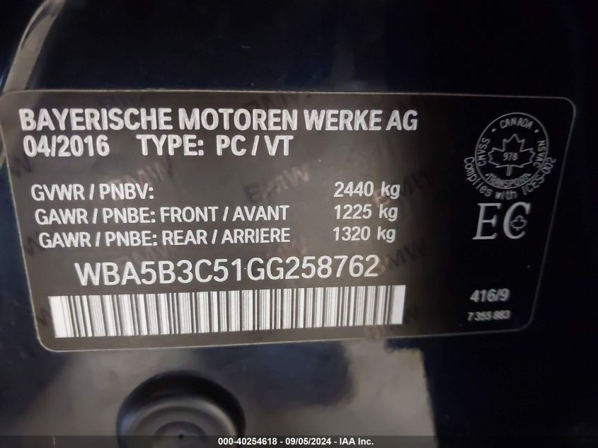 WBA5B3C51GG258762 2016 BMW 535I xDrive