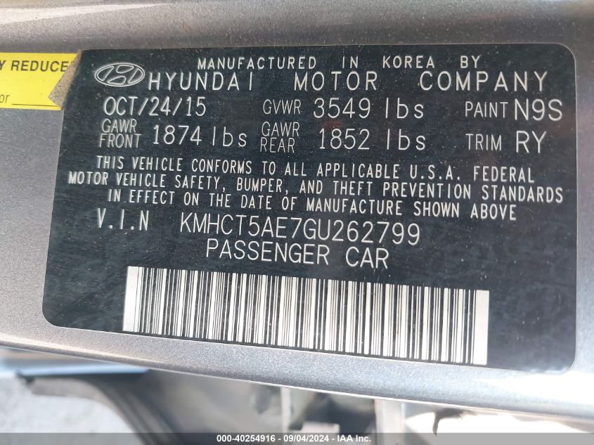 KMHCT5AE7GU262799 2016 Hyundai Accent Se