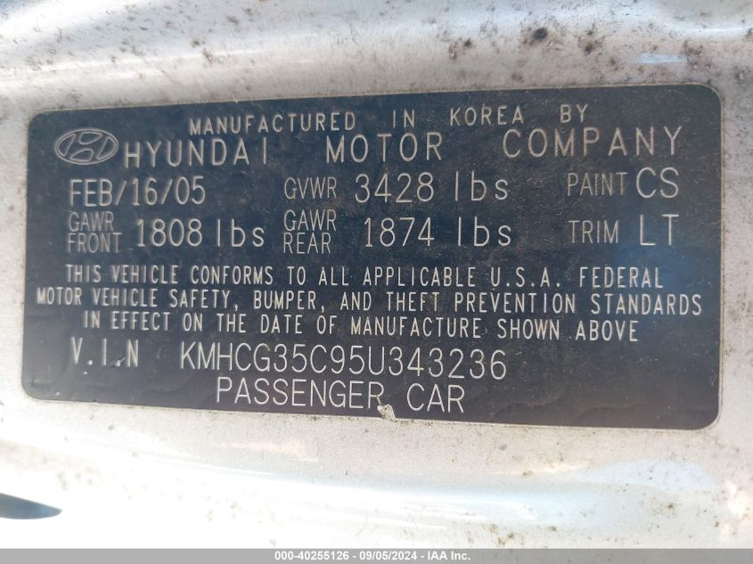 KMHCG35C95U343236 2005 Hyundai Accent Gls/Gt