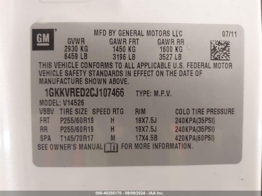 1GKKVRED2CJ107466 2012 GMC Acadia Slt-1