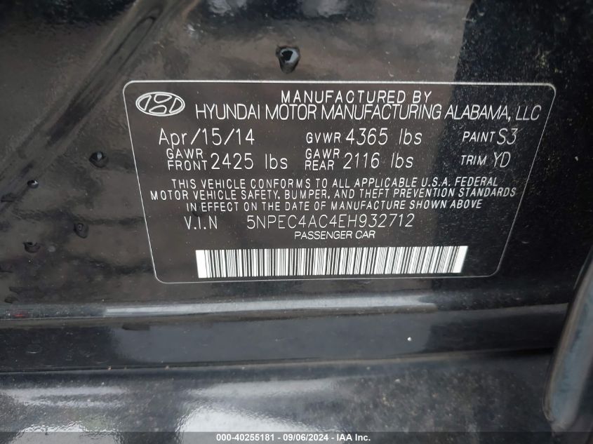 5NPEC4AC4EH932712 2014 Hyundai Sonata Limited