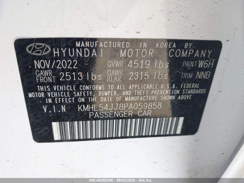 2023 Hyundai Sonata Hybrid Limited VIN: KMHL54JJ8PA059858 Lot: 40255390