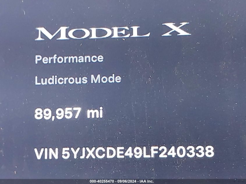 2020 Tesla Model X Performance Dual Motor All-Wheel Drive VIN: 5YJXCDE49LF240338 Lot: 40255470